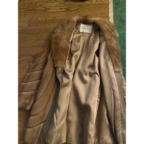 Vintage light brown Mink & Leather Coat Jacket Genuine Fur sz M - Picture 10 of 12